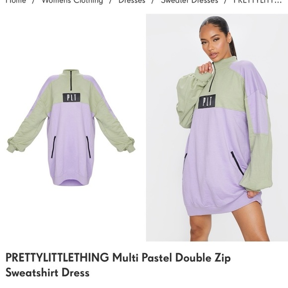 PRETTYLITTLETHING Multi Pastel Double Zip
Sweatshirt Dress purple green oversize - Picture 2 of 9